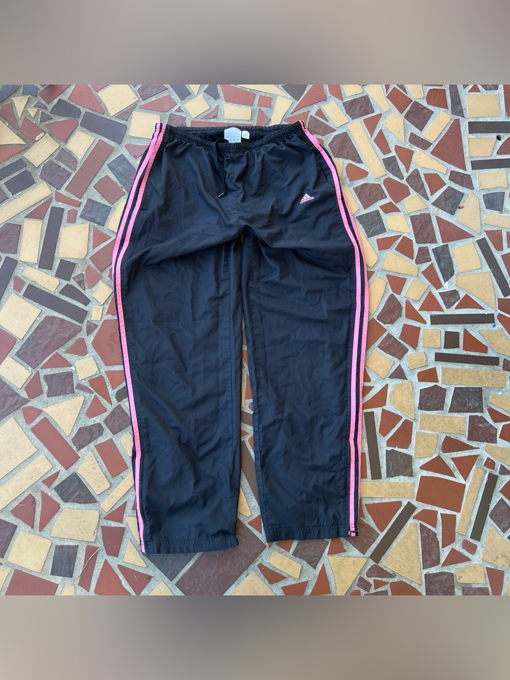 Vintage Y2K Adidas Black Joggers with Pink Side Stripes
